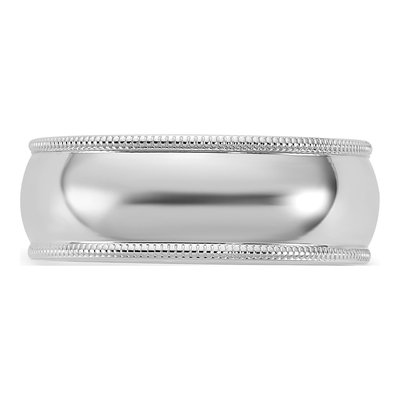14K White Gold 7mm Domed Milgrain Wedding Band – view 3