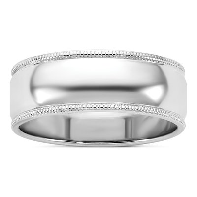 14K White Gold 7mm Domed Milgrain Wedding Band