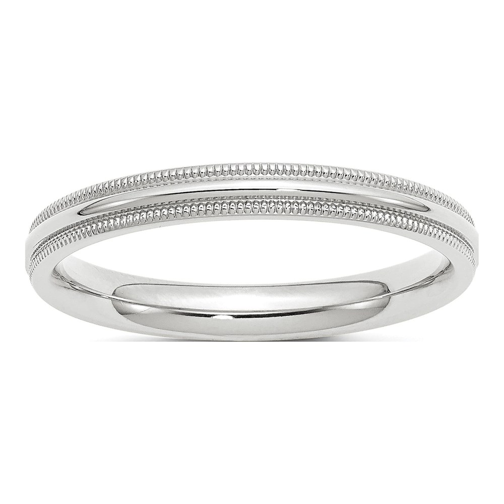 14K White Gold Rhodium-Plated 3mm Milgrain Half Round Comfort Fit Wedding Band Size 4