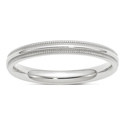 14K White Gold 3mm Domed Milgrain Comfort-Fit Wedding Band