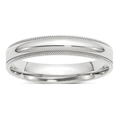 14K White Gold 4mm Domed Milgrain Comfort-Fit Wedding Band