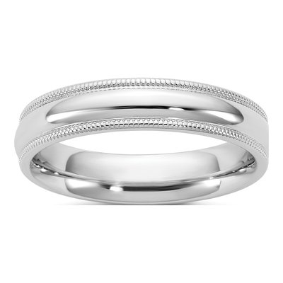 14K White Gold 4.5mm Domed Milgrain Comfort-Fit Wedding Band