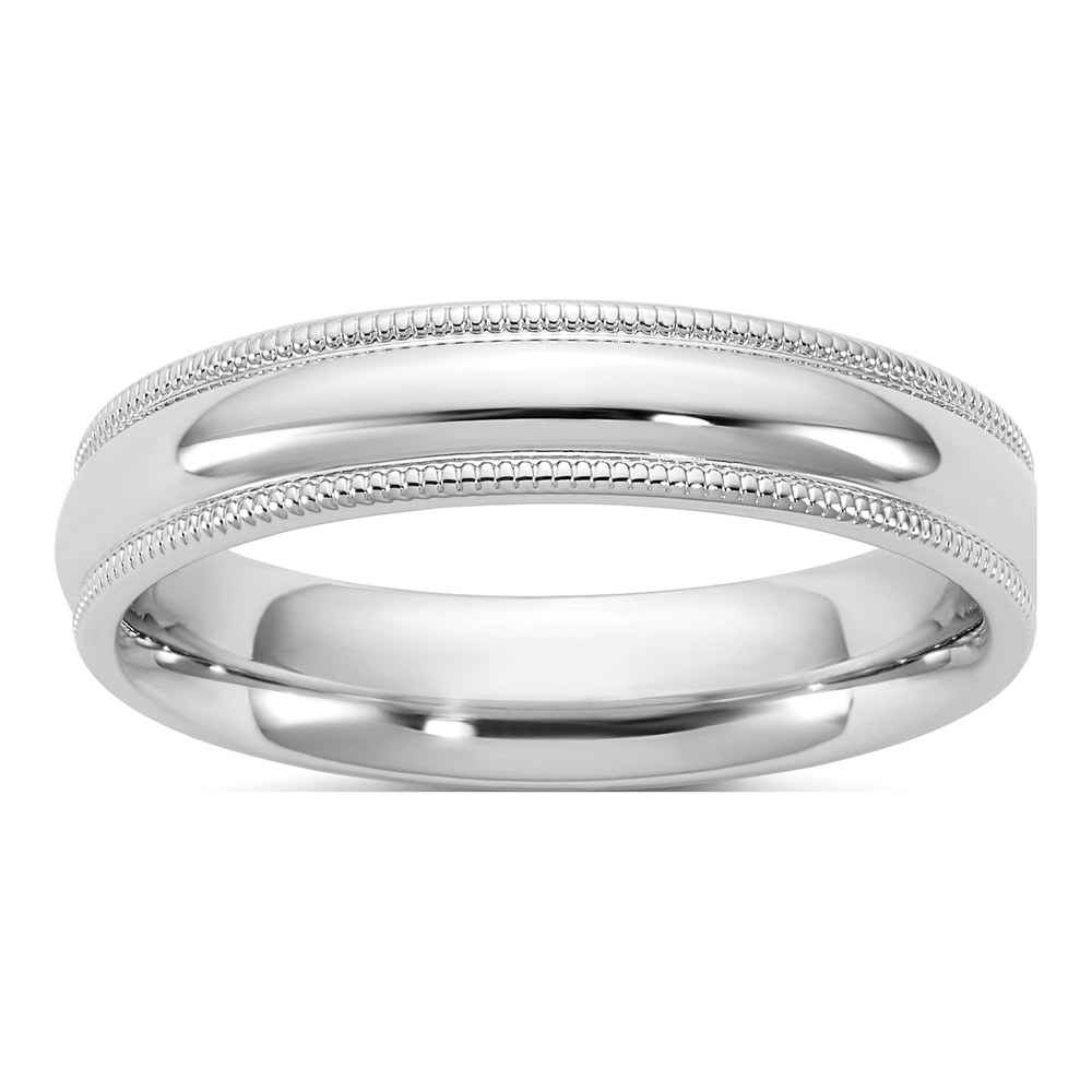14K White Gold Rhodium-Plated 4.5mm Milgrain Comfort Fit Band Size 8