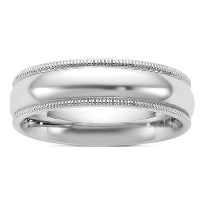 14K White Gold 5.5mm Domed Milgrain Comfort-Fit Wedding Band
