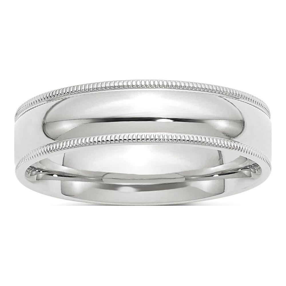 14K White Gold Rhodium-Plated 6mm Milgrain Half Round Comfort Fit Wedding Band Size 4