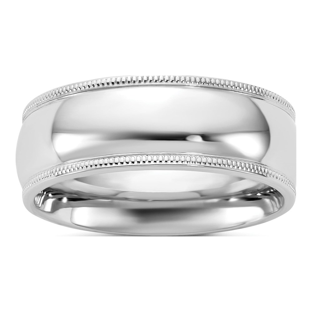 14K White Gold Rhodium-Plated 7mm Milgrain Comfort Fit Band Size 7