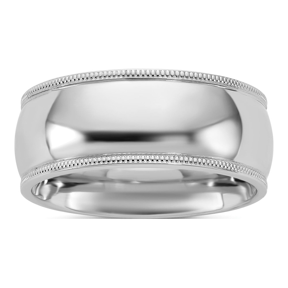 14K White Gold Rhodium-Plated 8mm Milgrain Comfort Fit Band Size 12