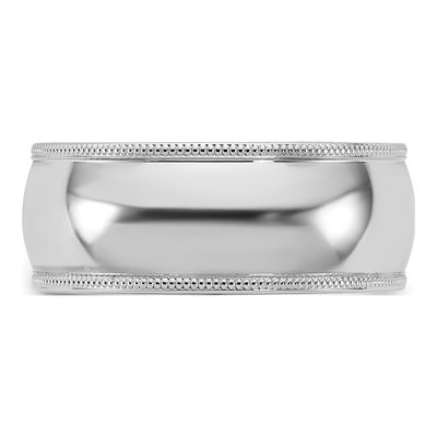 14K White Gold 8mm Domed Milgrain Comfort-Fit Wedding Band – view 3