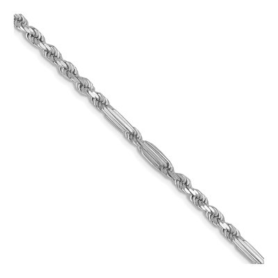14K White Gold 3mm Diamond-Cut Milano Rope Chain