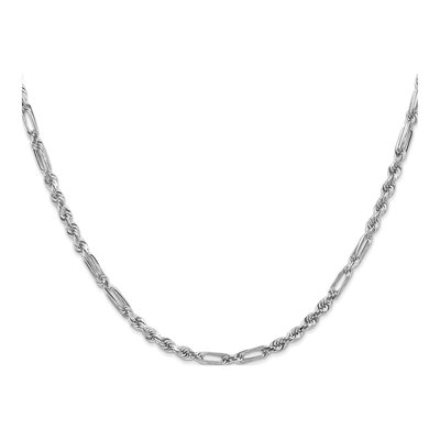 14K White Gold 3mm Diamond-Cut Rope Chain – view 3