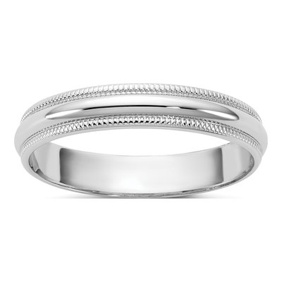 14K White Gold 3.5mm Milgrain Half Round Wedding Band