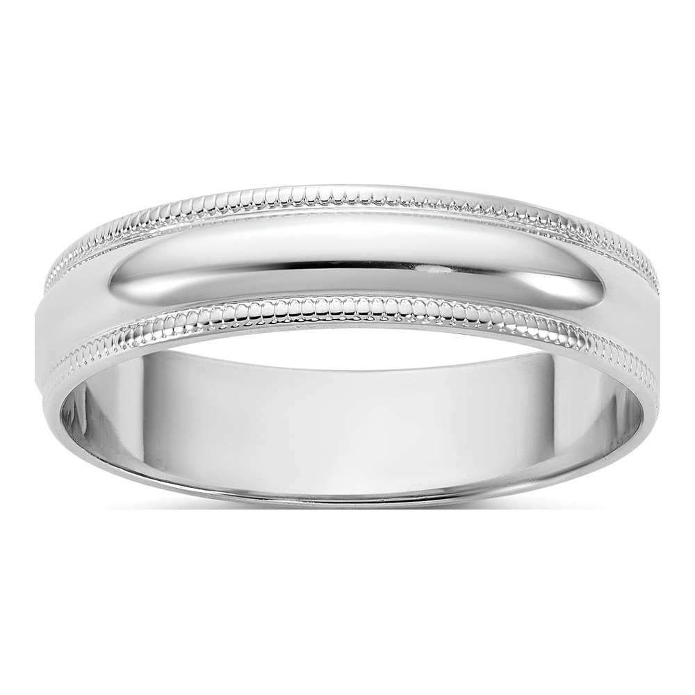 14K White Gold Rhodium-Plated 4.5mm Light-Weight Milgrain Half Round Band Size 6.5