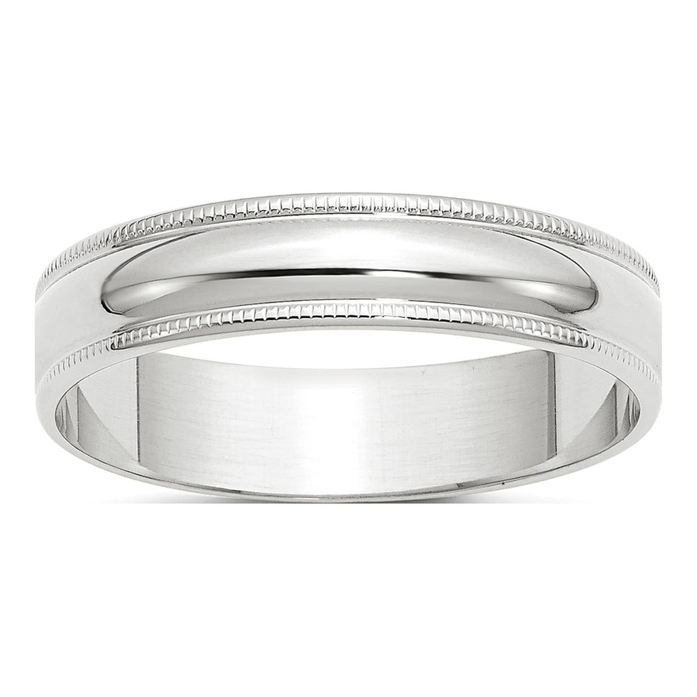 14K White Gold Rhodium-Plated 5mm Lightweight Milgrain Half Round Wedding Band Size 4