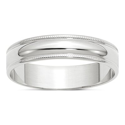 14K White Gold 5mm Domed Milgrain Wedding Band