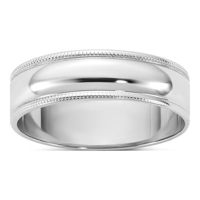 14K White Gold 5.5mm Milgrain Half Round Wedding Band