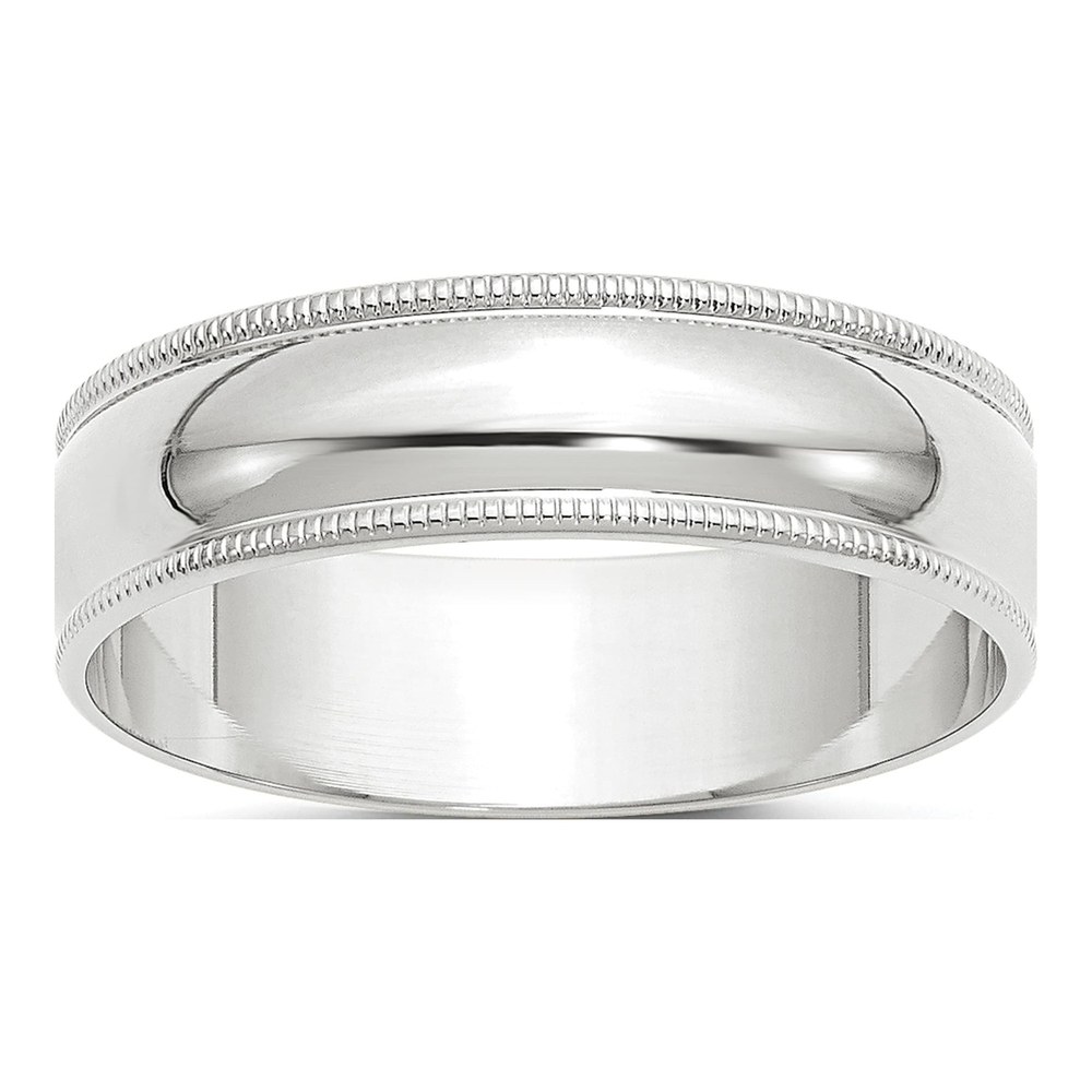 14K White Gold Rhodium-Plated 6mm Lightweight Milgrain Half Round Wedding Band Size 4