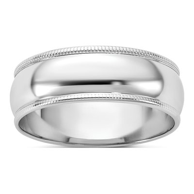 14K White Gold 6.5mm Domed Milgrain Wedding Band
