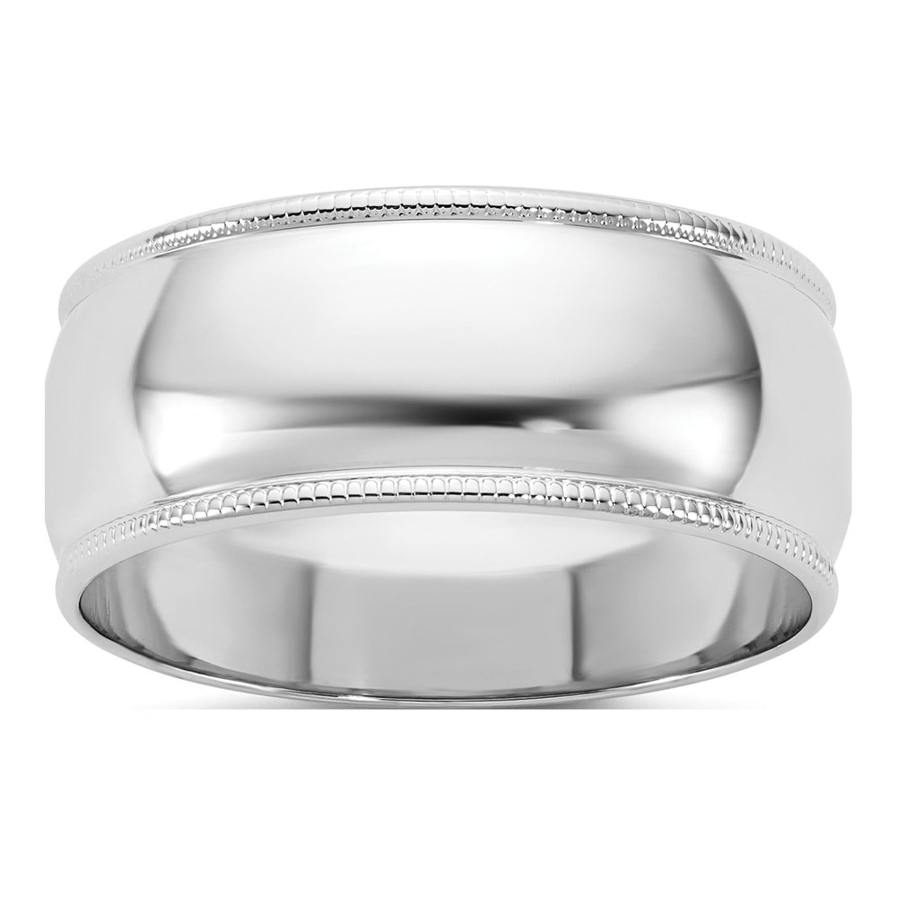 14K White Gold Rhodium-Plated 8mm Light-Weight Milgrain Half Round Band Size 8