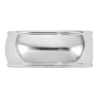 14K White Gold 8mm Milgrain Half Round Wedding Band – view 3