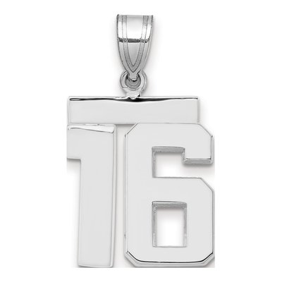 14K White Gold Number 16 Pendant