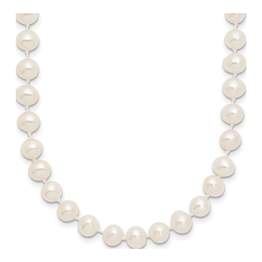 14K White Gold Rhodium-Plated 5-6mm White Near Round Freshwater Cultured Pearl 28 Inch Necklace with Pearl Clasp