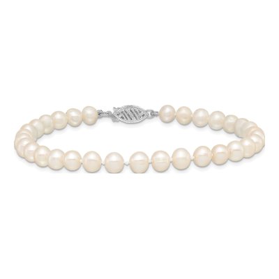 14K White Gold Freshwater Cultured Pearl Near Round Bracelet – view 3