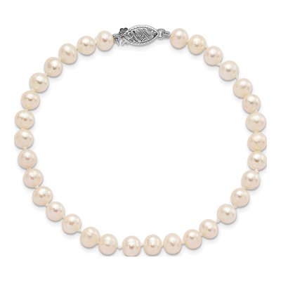 14K White Gold Freshwater Cultured Pearl Near Round Bracelet – view 4