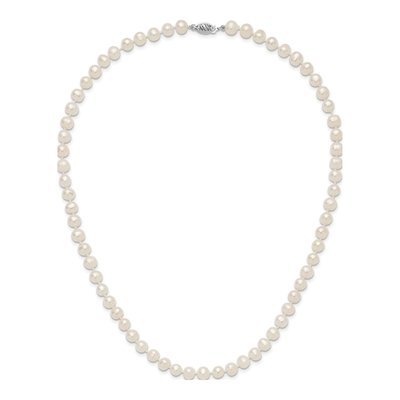 14K White Gold Freshwater Cultured Pearl Near Round Necklace – view 4