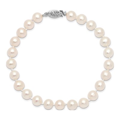 14K White Gold Freshwater Cultured Pearl Near Round Bracelet – view 3