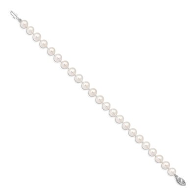 14K White Gold Freshwater Cultured Pearl Near Round Bracelet – view 2