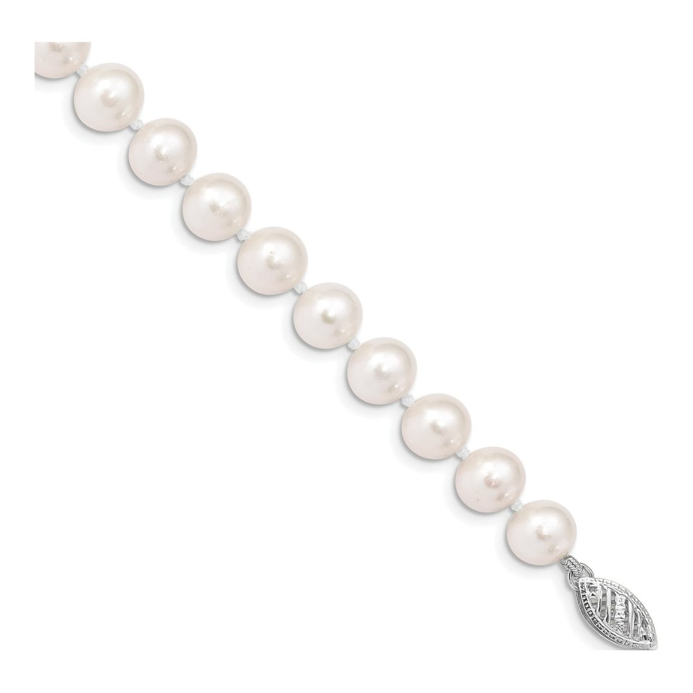 14K White Gold Rhodium-Plated 7-8mm White Near Round Freshwater Cultured Pearl 8.25 Inch Bracelet with Pearl Clasp