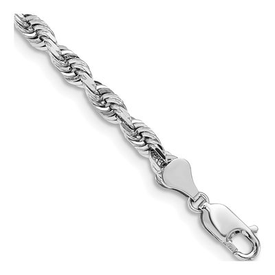 14K White Gold 5mm Diamond-Cut Quadruple Rope Chain Bracelet