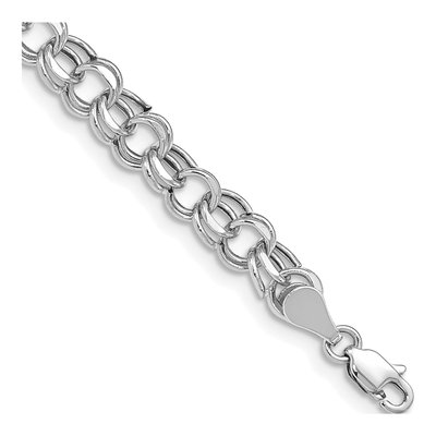14K White Gold Double Link Charm Bracelet