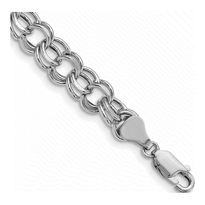 14K White Gold Double Link Charm Bracelet