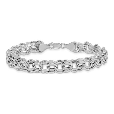 14K White Gold Hollow Double-Link Charm Bracelet – view 4