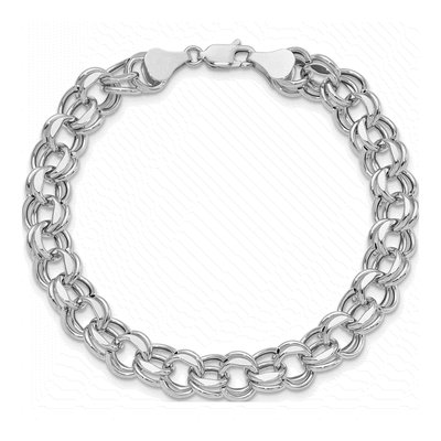 14K White Gold Hollow Double-Link Charm Bracelet – view 5