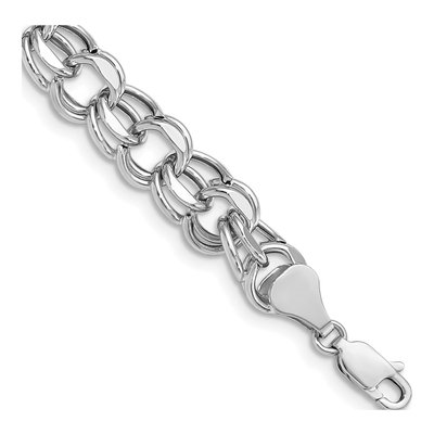 14K White Gold Hollow Double-Link Charm Bracelet