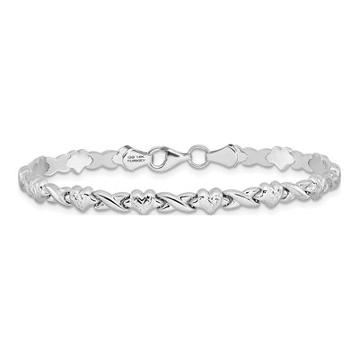 14K White Gold Diamond-Cut X-And-Heart Bracelet – view 4