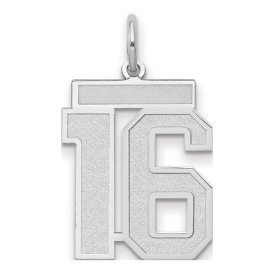 14K White Gold Number 16 Charm