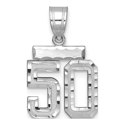 14K White Gold Small Number 50 Pendant