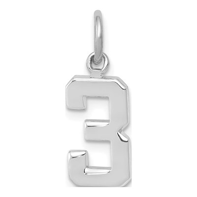 14K White Gold Small Number 3 Pendant