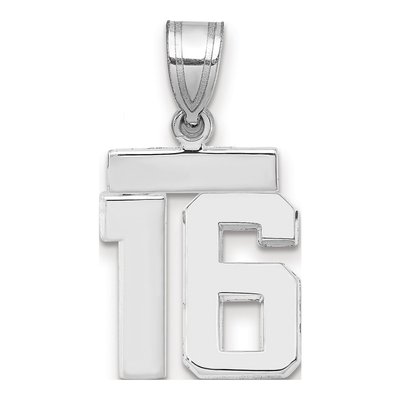 14K White Gold Number 16 Pendant