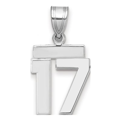 14K White Gold Small Number 17 Pendant