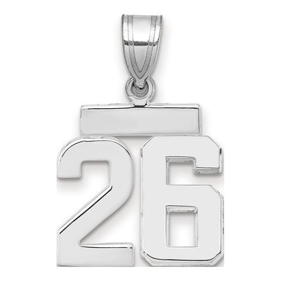 14K White Gold Small Number 26 Pendant