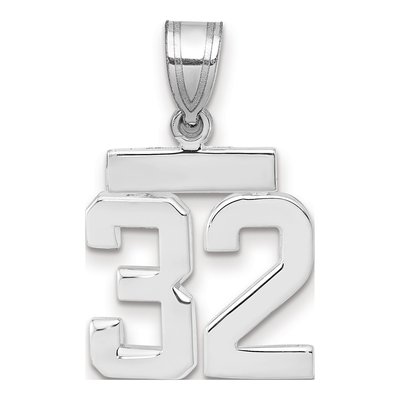 14K White Gold Small Number 32 Pendant