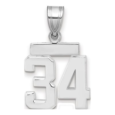 14K White Gold Small Number 34 Pendant