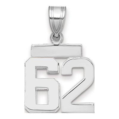 14K White Gold Small Number 62 Pendant