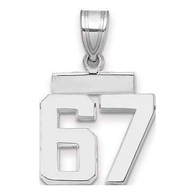 14K White Gold Small Number 67 Pendant