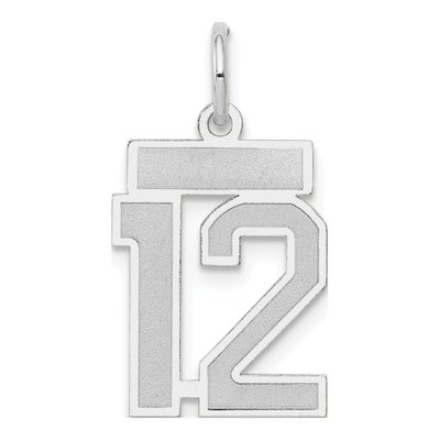 14K White Gold Small Number 12 Pendant