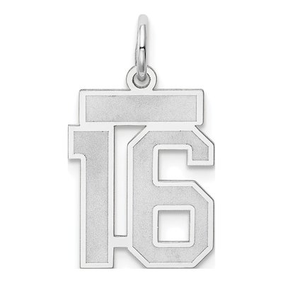 14K White Gold Small Number 16 Pendant